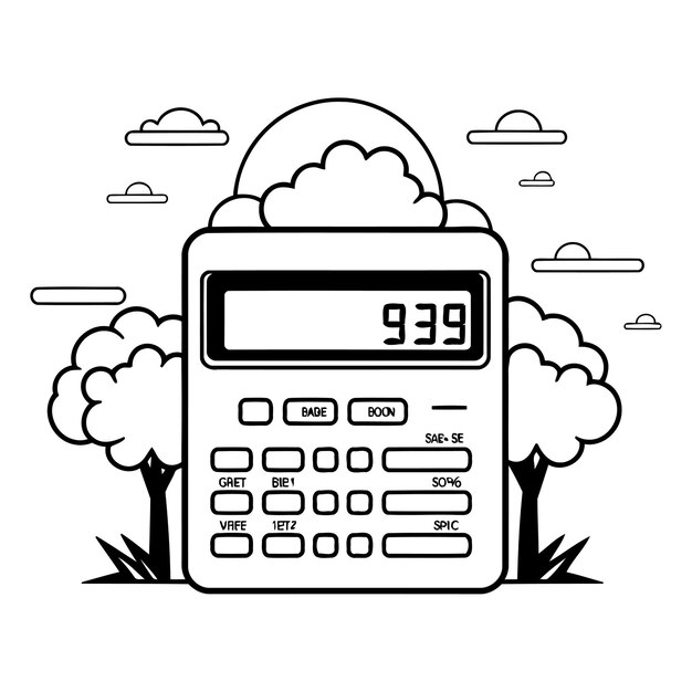 Vettore calcolatore dispositivo matematico con cloud computing e disegni di illustrazione vettoriale degli alberi