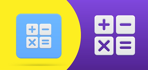 Calculator mathematic simple 3d icon button set vector illustration. counting display keyboard