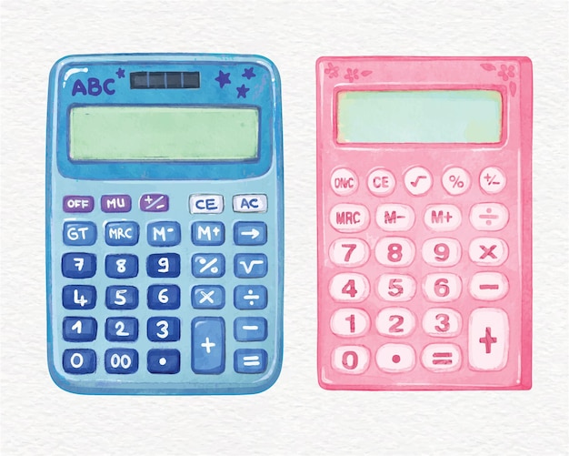 Calculator for School Colorful watercolor vector illustration