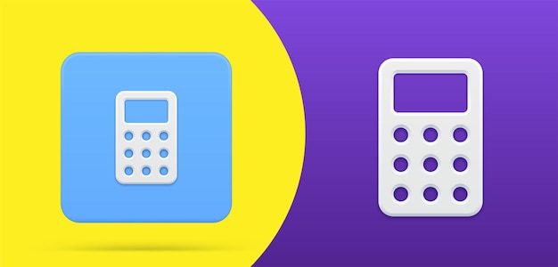 Calcolatrice semplice icona 3d pulsante quadrato imposta illustrazione vettoriale. contabilità attrezzature matematiche per contare i numeri che controllano il risparmio di ricchezza aziendale di profitto o lezione di educazione scolastica di matematica
