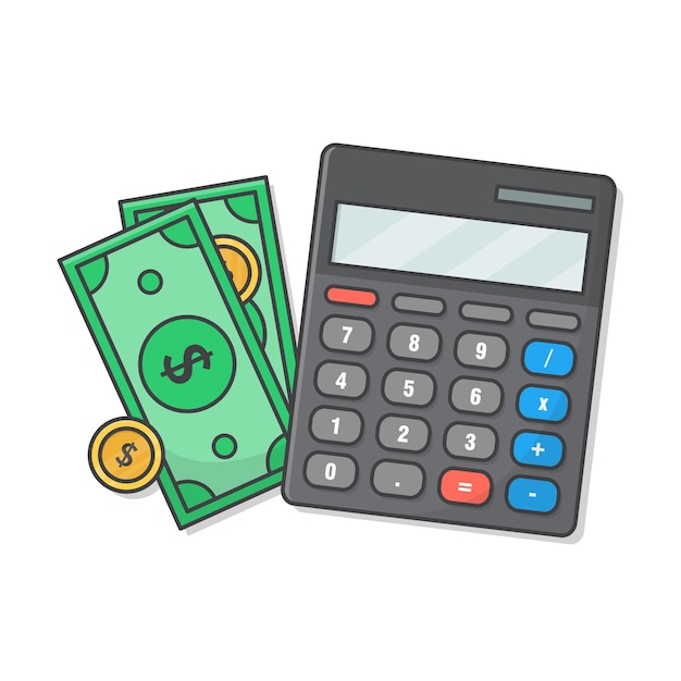 Vector calculator with money and coins.