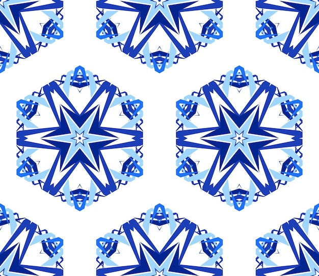 Vector caleidoscoop patroon naadloze blauwe achtergrond mandala geometrische grafische print psychedelische ster ontwerpelement voor behang scrapbooking stof bloem vectorillustratie