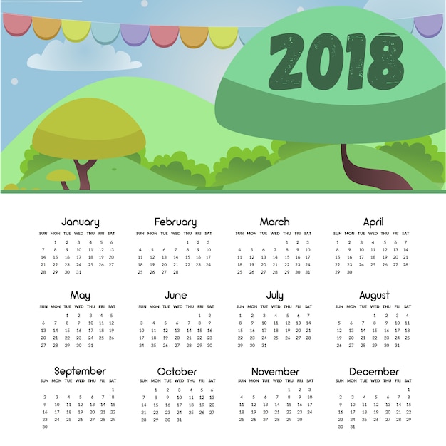 Calendar 2018 with forest design