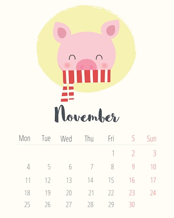 Premium Vector | Calendar 2019. cute pig. november month.