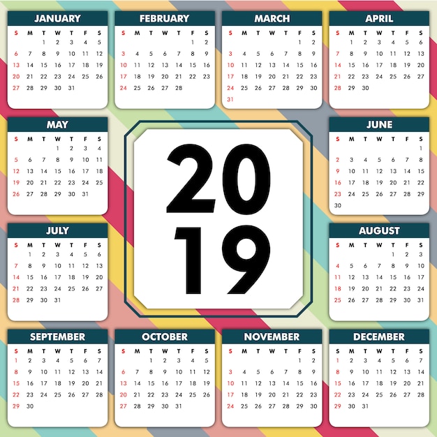 Vettore calendario 2019