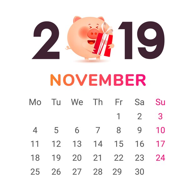 Calendario per il 2019.