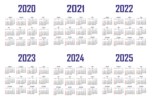 ベクトル カレンダー20202021 2022 2023 20242025週は日曜日に始まりますシンプルなカレンダーテンプレート縦向きの肖像文房具の年次主催者ベクトルイラスト