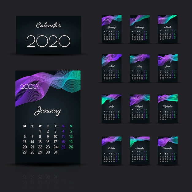 Vector calendar 2020. week start sunday design template.