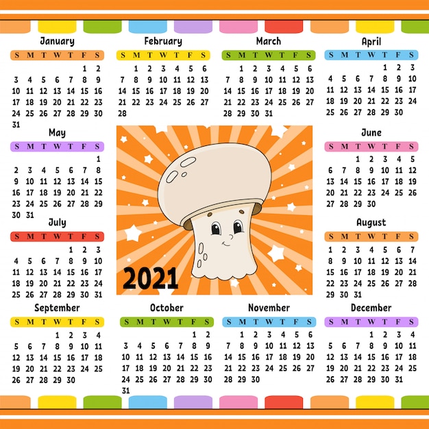 Calendar for 2020 with a cute character.