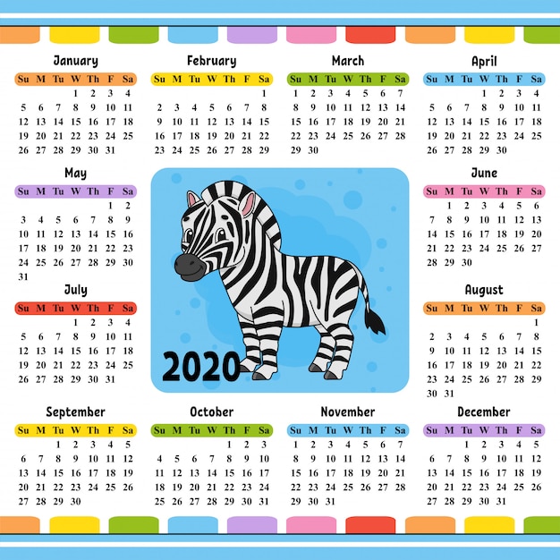 Calendar for 2020 with a cute character. 