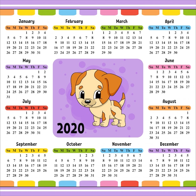 Calendar for 2020 with a cute character.