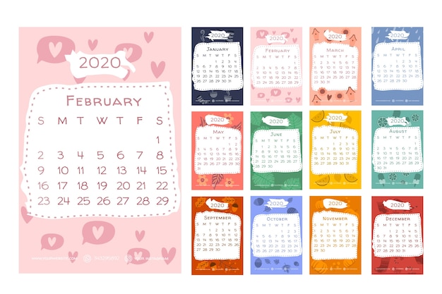 calendar 2020 with seasonal elements