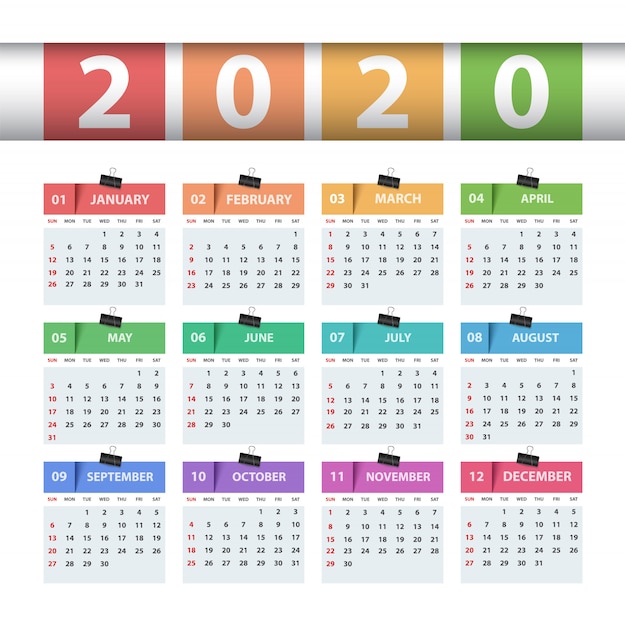 Calendario 2020 anno. modello di business