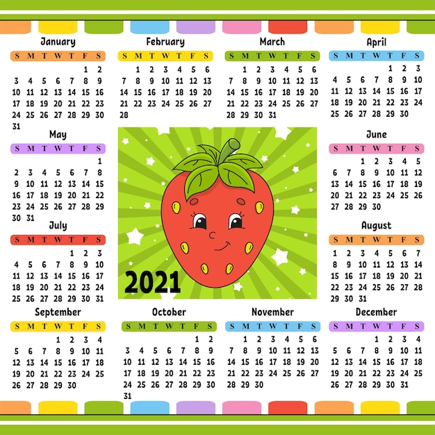 Calendar for 2021 with a cute character.