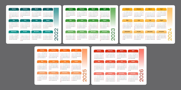 Calendar 2022 2023 2024 2025 2026 simple horizontal design template week starts on sunday