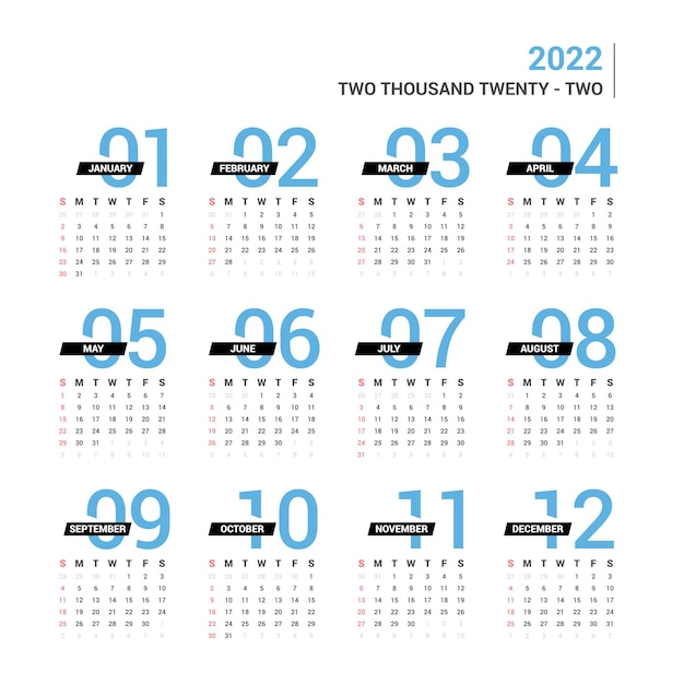 Calendario 2022 design alternativo sunday starts