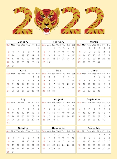 Calendar 2022 corporate design template vector happy new year tiger 2022