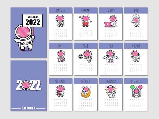 Calendar 2022 cute astronaut illustration