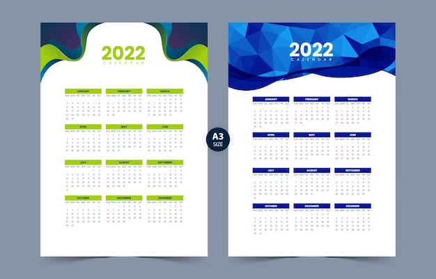 Set di modelli di progettazione del calendario 2022