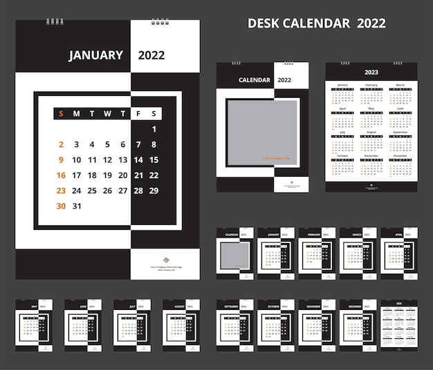 Calendario 2022. calendario da tavolo per modello di design aziendale. la settimana inizia di domenica.