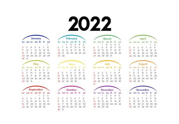 Calendario per il 2022 isolato su uno sfondo bianco. da domenica a lunedì, modello di business. illustrazione vettoriale