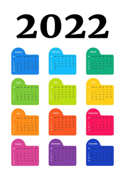Calendario per il 2022 isolato su uno sfondo bianco. da domenica a lunedì, modello di business. illustrazione vettoriale