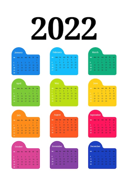 Calendar for 2022 isolated on a white background. Sunday to Monday, business template. Vector illustration