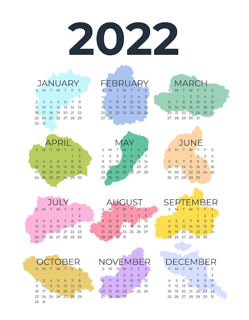 Calendario per il 2022. inizio domenica. modello di design semplice vettoriale