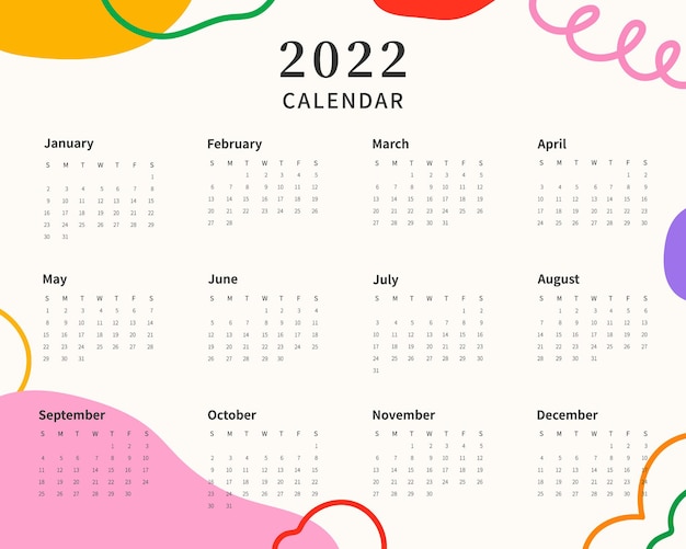 Modello di calendario 2022 modello di pianificatore di calendario 2022