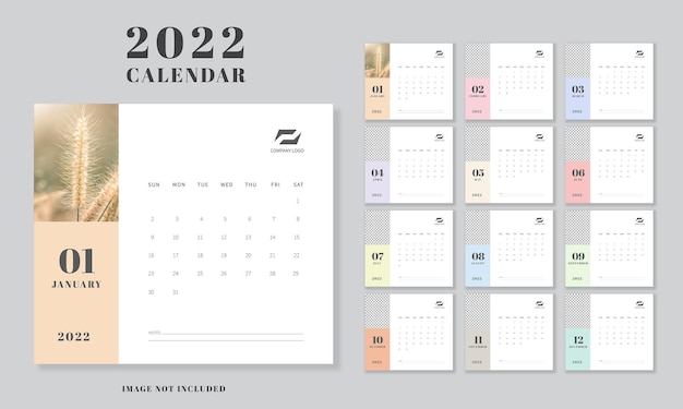 Vettore modello di calendario 2022 design minimal design del modello di calendario con posto per foto