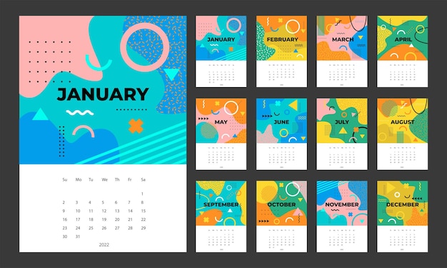 Calendar 2022 template vector set desk calendar 2022 wall calendar design planner