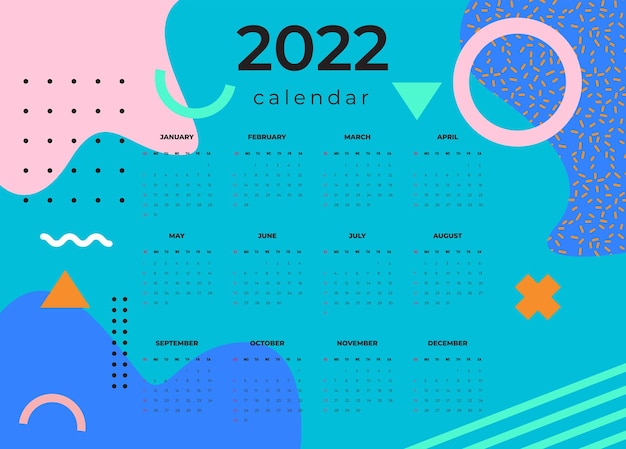 Календарь 2022 шаблон вектор Установить Настольный календарь 2022 дизайн настенного календаря Планировщик