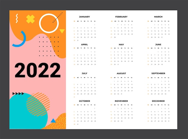 Calendar 2022 template vector Set Desk calendar 2022 wall calendar design