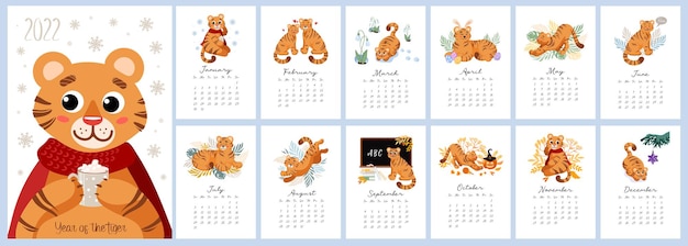 Calendar 2022  tiger symbol of chinese new year 2022 calendar planner note set of 12 months 2022