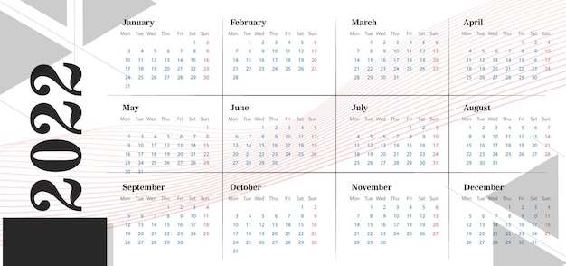 Вектор Календарь 2022 в модном минималистском стиле
