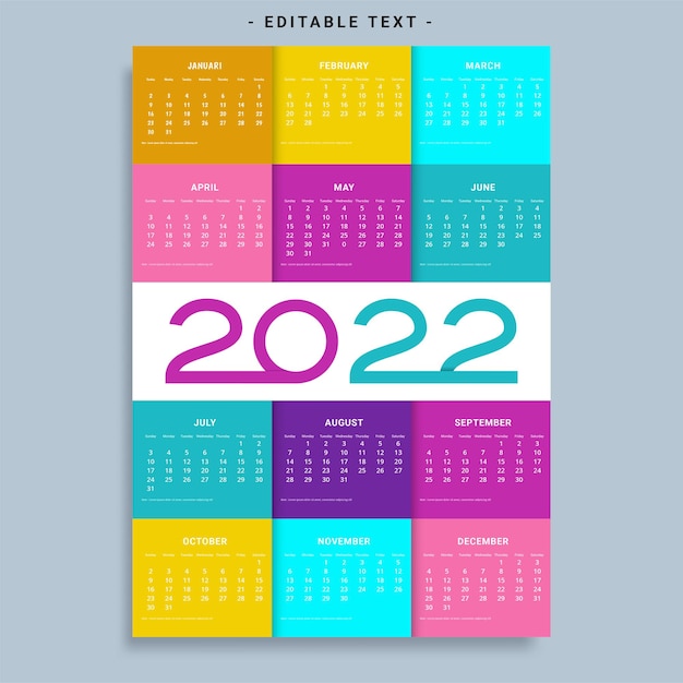 Calendario 2022 inizio settimana modello di pianificazione di progettazione aziendale domenica