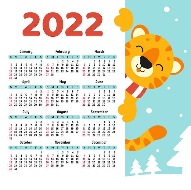 Calendario per il 2022 con una simpatica tigre simbolo del nuovo anno