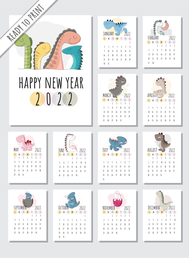 Vector calendar 2022  with flat cartoon animals illustration illustration cute animal with 12month cal