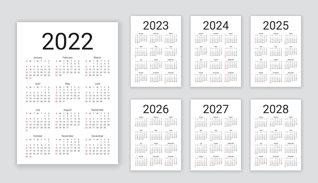 Calendar 2022 year. week starts sunday. simple layout of pocket or wall calenders. desk calendar template