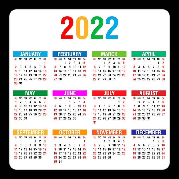 Calendar 2022 yearly Week starts on Sunday Vector illustration