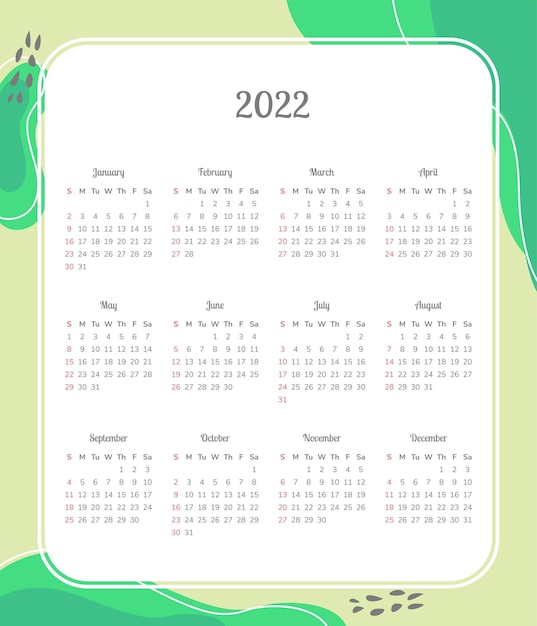 Vettore calendario per il 2022