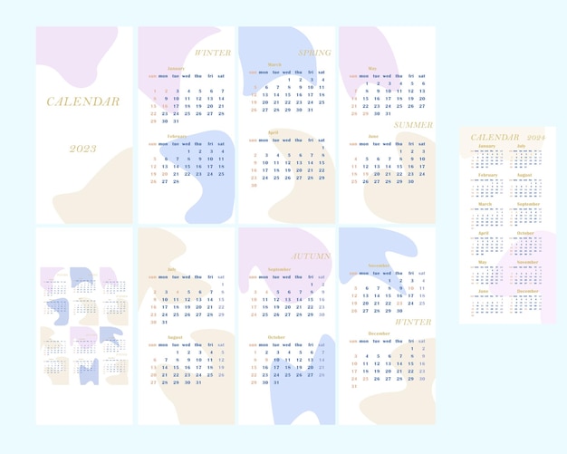 Calendar for 2023 in abstract style. Multipage calendar. Layout.