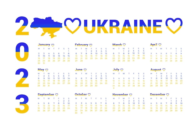 Calendar for 2023 The calendar is made in the colors of the Ukrainian flag Vector illustration