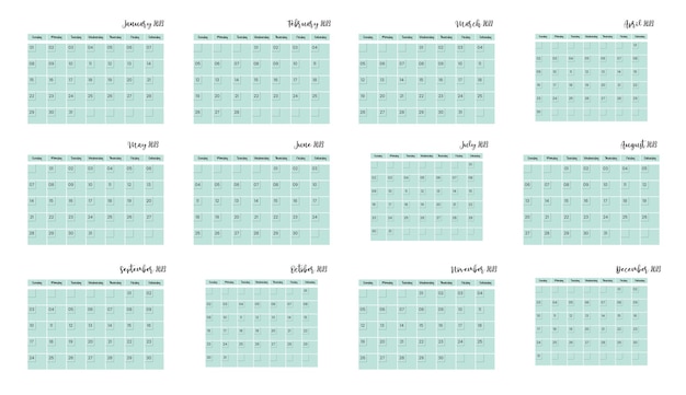 Vettore calendario 2023 data anno mese