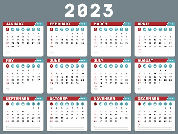 Vettore modello di progettazione del calendario 2023