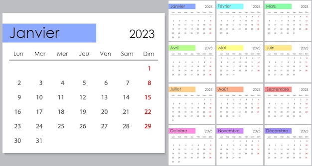 Il calendario 2023 della settimana in lingua francese inizia lunedì