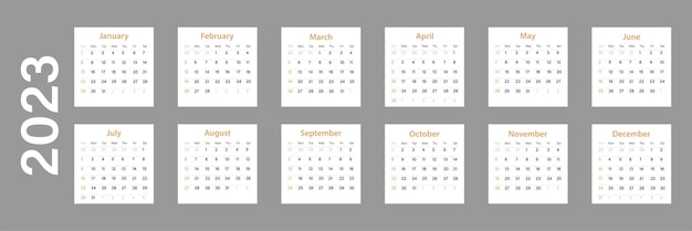 Calendar for 2023 on a gray background. Vector illustration