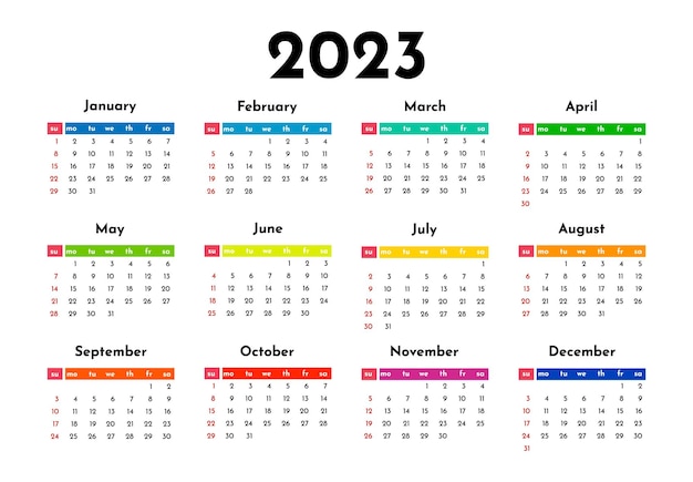 Vector calendar for 2023 isolated on a white background