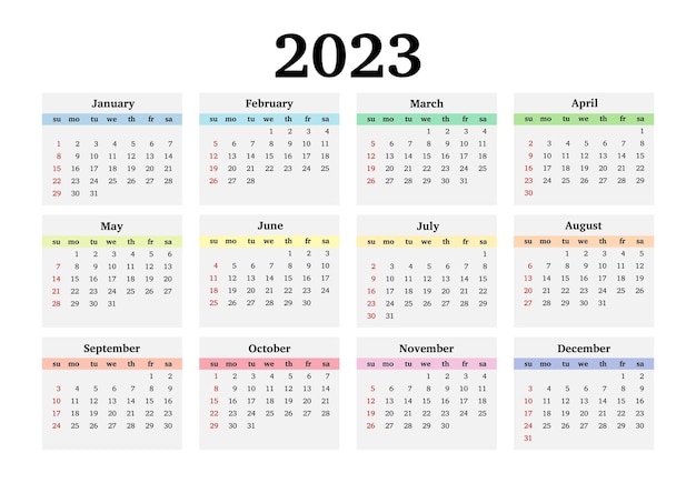 Vector calendar for 2023 isolated on a white background