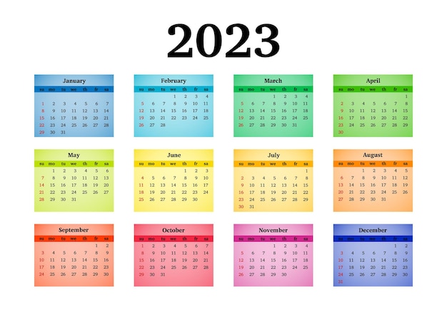 Vettore calendario per il 2023 isolato su sfondo bianco
